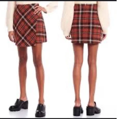 GB Womens Plaid A-Line Mini Skirt Rust Orange Black White Zipper Back Size S - Image 1 of 4