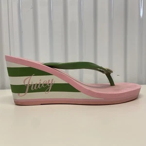 Y2K Juicy Couture rosa grün gestreift Apfel Keilabsatz Plateau Sandalen Flip Flops 8M - Bild 1 von 20
