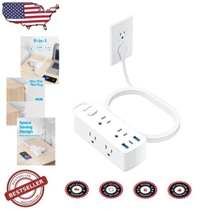 Slim 10 Fuß Flachstecker Extender 6 AC 3 USB Ports Weiß Home Office Essential - Bild 1 von 8