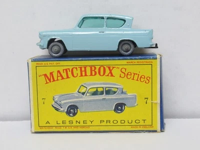 Lesney Matchbox Light Blue Ford Anglia #7 With Box - Image 1 of 4