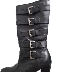 Harley-Davidson Women’s Black Leather Buckle Biker Boots Size 9 w/ Box Excellent - Picture 1 of 11