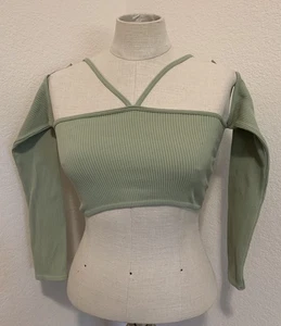 ZARA Schulterfreies Langarm Träger Seamless Crop Top Gr. XS-S Grün 78 - Bild 1 von 7