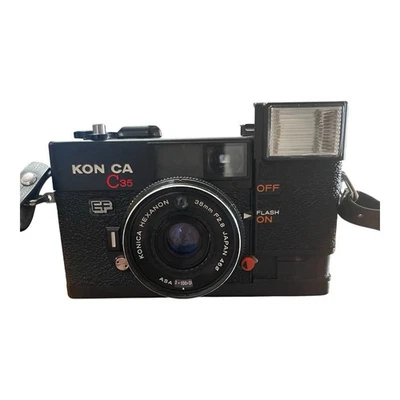 Konica C35 EF Hexanon 38mm F2.8 Compact Camera  Black W/ Flash & Full Case - Image 1 of 4