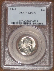 1940 Jefferson Nickel PCGS grado MS65 5c - Foto 1 di 2
