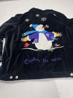 NEW Quacker Factory Christmas Velvet Embroidered Snowman Jacket Women’s 1X - Image 1 of 4