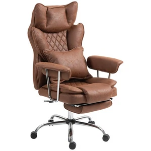 Silla de Oficina Reclinable Soporte Lumbar Ajustable Leathaire Almohada Reposapiés Marrón - Imagen 1 de 12