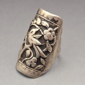 VTG Chinese Sterling Silver Opera Ring Size 7 Repousse Floral Adjustable 4.45g - Picture 1 of 11