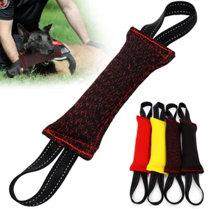 2 Handles Puppy Dog Bite Tug Chew Toys Jute Training Builder Bite Suit Fabric - Picture 1 of 16