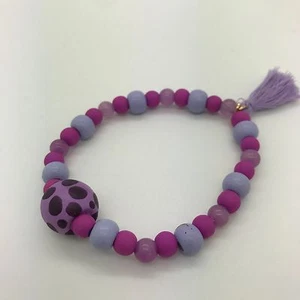 Pulsera elástica hecha a mano con cuentas y madera pintada a mano para damas MB5 - Imagen 1 de 3