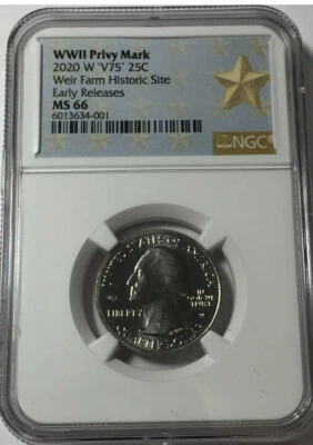 2020-W NGC MS66 WEIR W MINT QUARTER w/ V75 PRIVY EARLY RELEASES wpw 66 #Su001 - Image 1 of 2