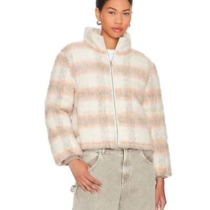 NWT Central Park West Women's Finley Plaid Puffer Jacket Coat Sz L NWT 244 ivory - Picture 1 of 9