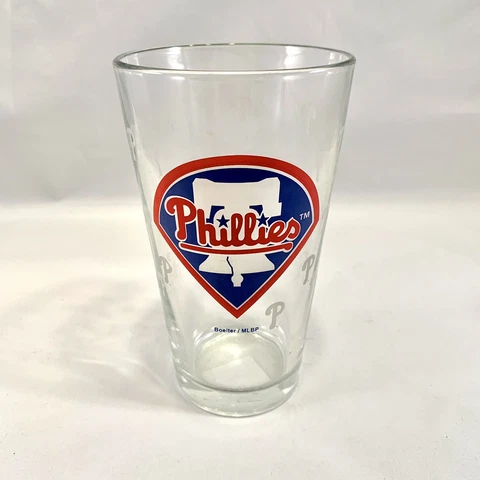 Phillies Logo Mixing Glass Tumbler 16 oz. with logos around glass, A+ Cover