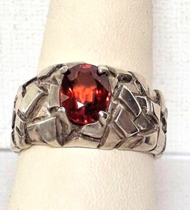 MEN'S 925 STERLING SILVER AND GARNET NUGGET RING SIZE 9 - Picture 1 of 11