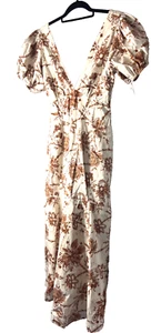 Abercrombie and Fitch Ladies Maxi Dress Cream with Beige Floral Summer Small - Picture 1 of 17