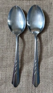 Vintage Enco Serving Spoon Set Chevron Art Deco Handle Mid Century Minimalist - Picture 1 of 7