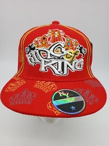 Red Hat DJ Rapper Hip Hop Cap Jewels Bling Fitted Size 7 1/2 King Crown NWT - Picture 1 of 10