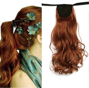 Lockiger langer gewellter Pferdeschwanz hitzebeständige Faser Haarverlängerung orange rot - Bild 1 von 5