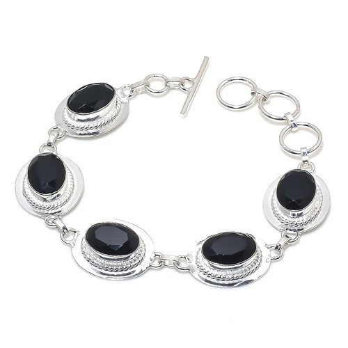 VALENTINO "Bracciale Gioielli Fatto a Mano Pietra Preziosa Spinello Nero 925 Taglia 7 8"