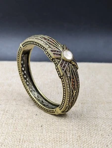 HEIDI DAUS Art-Deco Orange & Golden Yellow Crystal Brass Hinged Bangle Bracelet - Picture 1 of 9