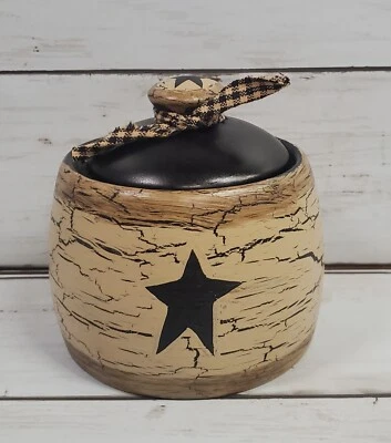 Azúcarero de cerámica primitivo bronceado craquelado y estrella negra decoración rural Foto 1 de 4