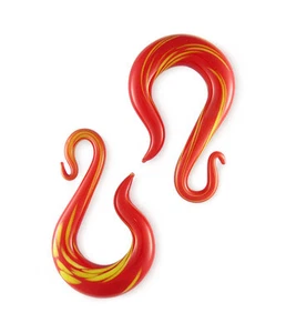 Pair Red Flame Glass Serpentine Drops Gauges - Picture 1 of 1