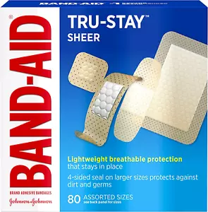 Band-Aid Brand Tru-Stay Sheer Strips Adhesive Bandages, Assorted Sizes, 80 ct - Picture 1 of 11