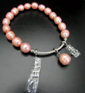HONORA PEARL STAINLESS WHITE RINGED PEARL INSPIRATIONAL HOPE CHARM BRACELET NWT - Picture 1 of 3