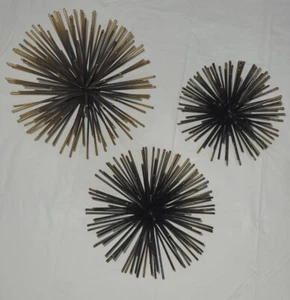 Ste of 3 Metal Starburst Atomic Sea Urchin Wall Decor Gold to Black Retro Look - Picture 1 of 7