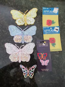 Apliques de mariposa para coser lentejuelas y planchar en rosa y mariposas NUEVO - Imagen 1 de 6