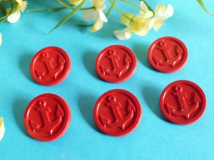 1216B Superb Anchor Marine Red Lot Of 6 Vintage Buttons - Picture 1 of 4