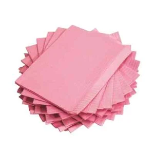 TATTOO PINK LAP CLOTH DENTAL PATIENT BIBS 1PLY TISSUE 1PLY POLYTHENE PACK 250 - Picture 1 of 15
