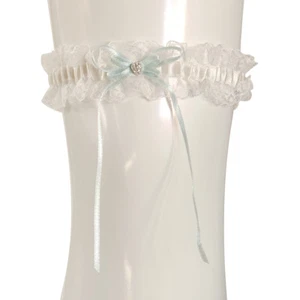 Strumpfband mit Strassherz creme hellblau Braut Hochzeit Accessoires Spitze - Bild 1 von 1