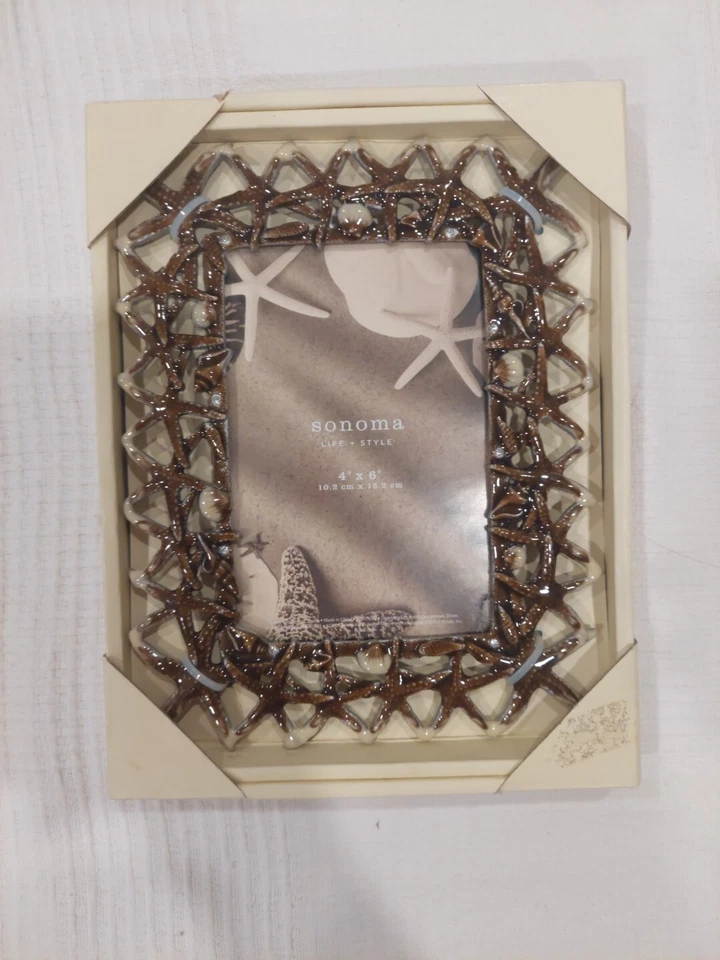 Nuevo Sonoma Life + Style 4" x 6" Marco de Fotos Mar Playa Conchas Marinas Tema Foto 1 de 4