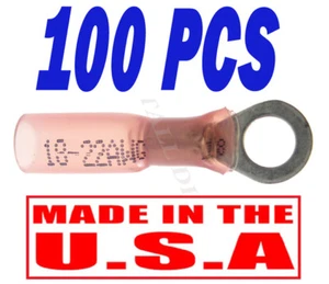 100 pcs 3M RED HEAT SHRINK RING TERMINALS #10 STUD WIRE MARINE ELECTRICAL 22-18 - Imagen 1 de 3