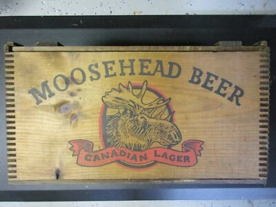 MOOSEHEAD BEER,Wooden Case,24 bottles,Carboard Box,Wooden Checker Board Top,RARE - Image 1 of 4