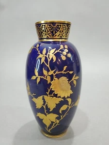 Antique 1885 Royal Crown Derby Cobalt Blue & Gilt Floral Vase 6.5" - Picture 1 of 8