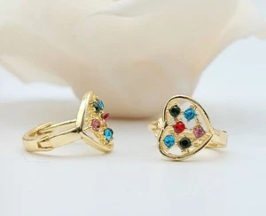 Luxury Huggies Hoop Earrings Multi colors stones heart - Picture 1 of 4