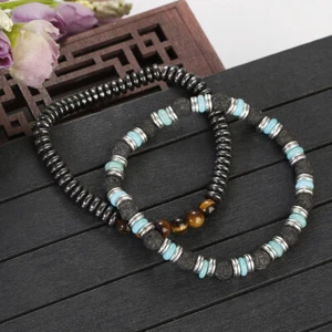 Men's Fashion Gothic Bracelets Tiger Eye Hematite Stone Beaded Bracelet Gift - Picture 1 of 16