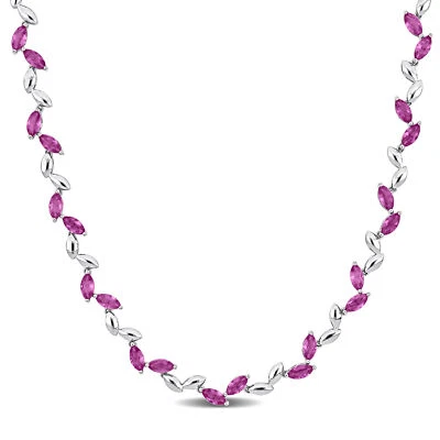 Amour Silver 20 3/8CT TGW Created Pink Sapphire Alternate Leaf Necklace - 17 in - Image 1 of 4