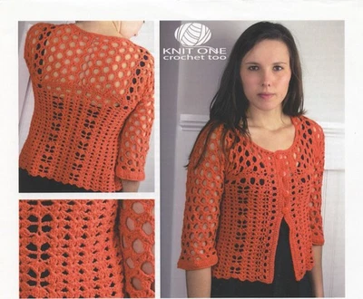 K1C2 Knit One Crochet Too Crochet Pattern 1983 Crochet Miami Cardie 30"-50.75" - Image 1 of 3