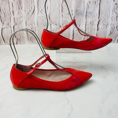 Zapatos planos de ballet repetito Mary Jane correas 37 charol rojo gamuza Japón Foto 1 de 4