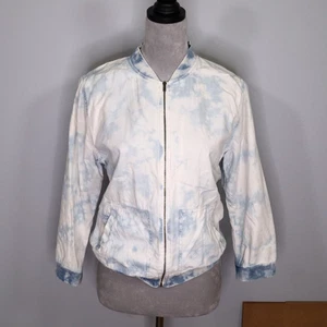 American Eagle Jacket Womens Medium White Blue Tie Dye Cotton Lightweight Bomber - Picture 1 of 11
