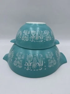 Vintage Pyrex Amish butter print Cinderella Mixing Bowl Set of 2 442 & 444 - Picture 1 of 15