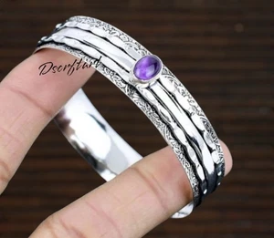 Amethyst gemstone Spinner Bracelet, 925 Sterling silver handmade bracelet - Picture 1 of 9