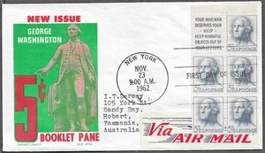 (20) USA - 1962 NEW ISSUE 5c BOOKLET PANE - GEORGE WASHINGTON FIRST DAY COVER - Picture 1 of 2