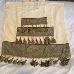 Croscill Embellished Green Morocco Towel Set w/Bead and Tassel Fringe 3 Pc NWT - Picture 1 of 16