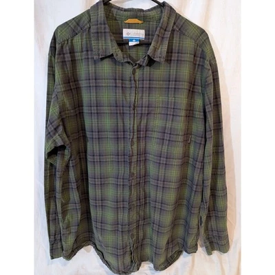 Camisa a Cuadros Columbia Sportswear XXL Manga Larga para Hombre - 100% Algodón Verde Gris Foto 1 de 4