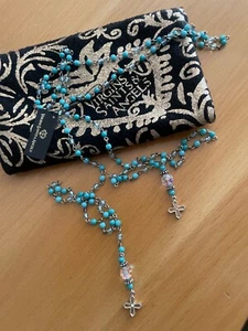 NWT $200 VIRGINS SAINTS & ANGELS Lariat Necklace Turquoise Peace Cross - Silver - Picture 1 of 6