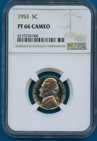 1953 NGC PF66 Cameo Jefferson Nickel 5c US 1953 PR66 PF-66 Cameo Super Coin ! Cover