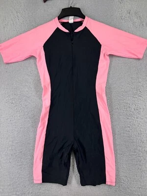Traje de baño para mujer extra grande rosa negro manga corta deportes surf una pieza Foto 1 de 4